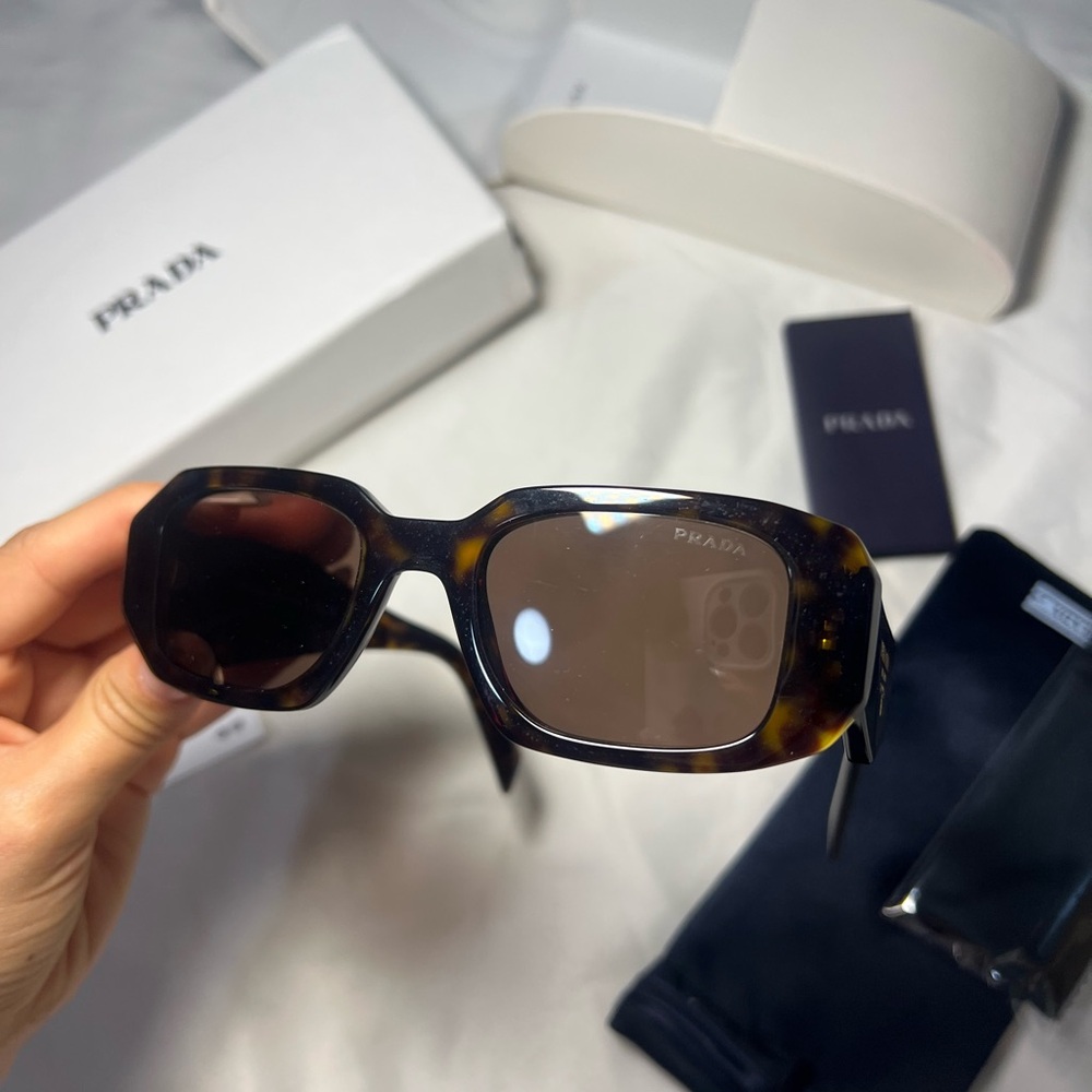 Prada Tortoiseshell Rectangular Sunglasses - Brow… - image 3